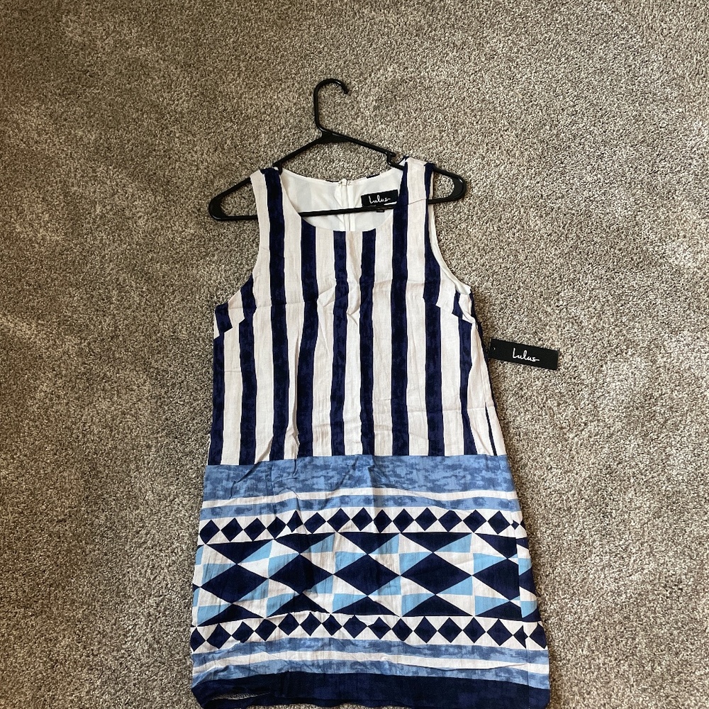 LULU’s Blue Abstract Print Dress